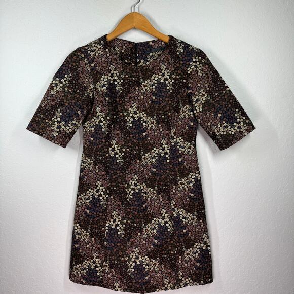 Women's Zara Floral Botanical Tapestry Short Sleeve Mini Dress Size Medium - Picture 1 of 9